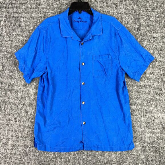 Tommy Bahama Shirt‎ Mens Large Blue Silk Hawaiian Camp Beachy Resort Summer - Picture 1 of 8